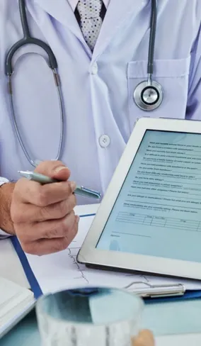 Reviewing a form on a tablet
